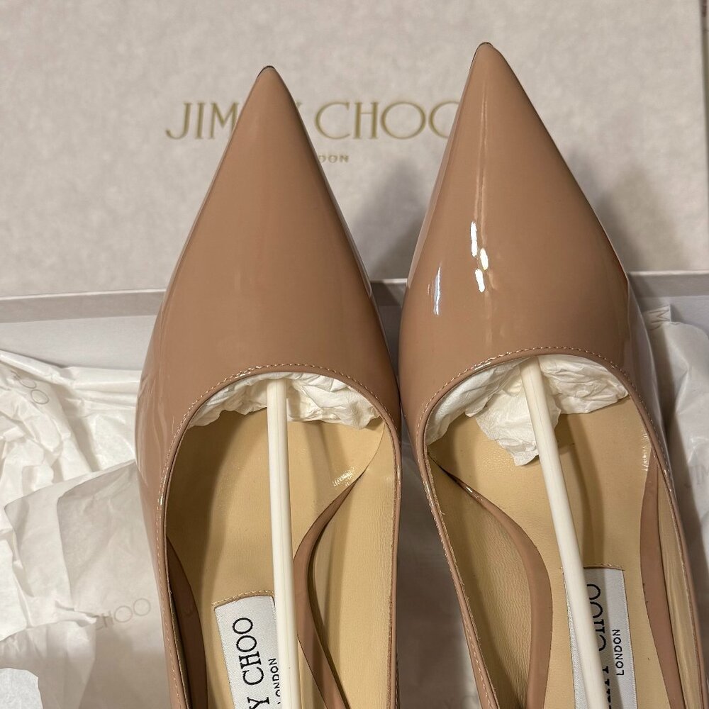 Jimmy Choo Love100 Ballet-Pink Patent-Leather Pointed Pumps with JC Emblem